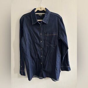 Buffalo David Bitton Classic Stretch Denim Button Down Shirt Dark Wash, Size XL